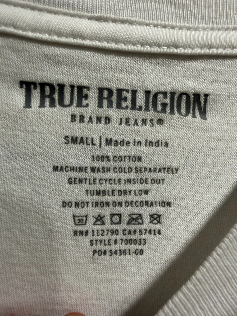 True Religion White Short Sleeve Tee with Burgundy Horseshoe Logo